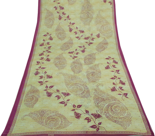 Sushila Vintage Green Saree 100% Pure Cotton Printed Feather Soft Craft Fabric