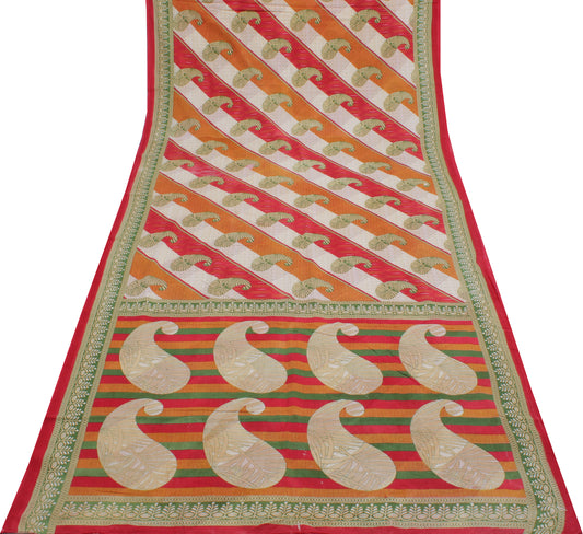 Sushila Vintage Multi-Color Saree Pure Cotton Printed Paisley Soft Craft Fabric