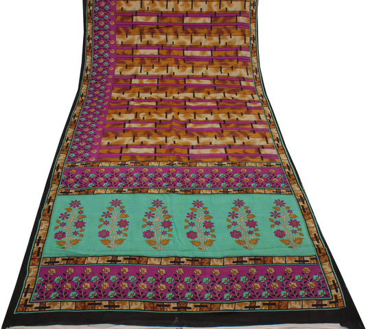 Sushila Vintage Multi-Color Indian Saree Pure Cotton Printed Soft Craft Fabric