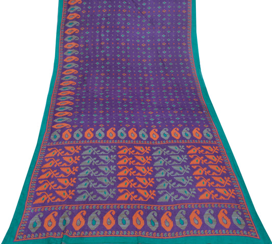 Sushila Vintage Purple Saree 100% Pure Cotton Printed Soft 5 Yard Craft Fabric