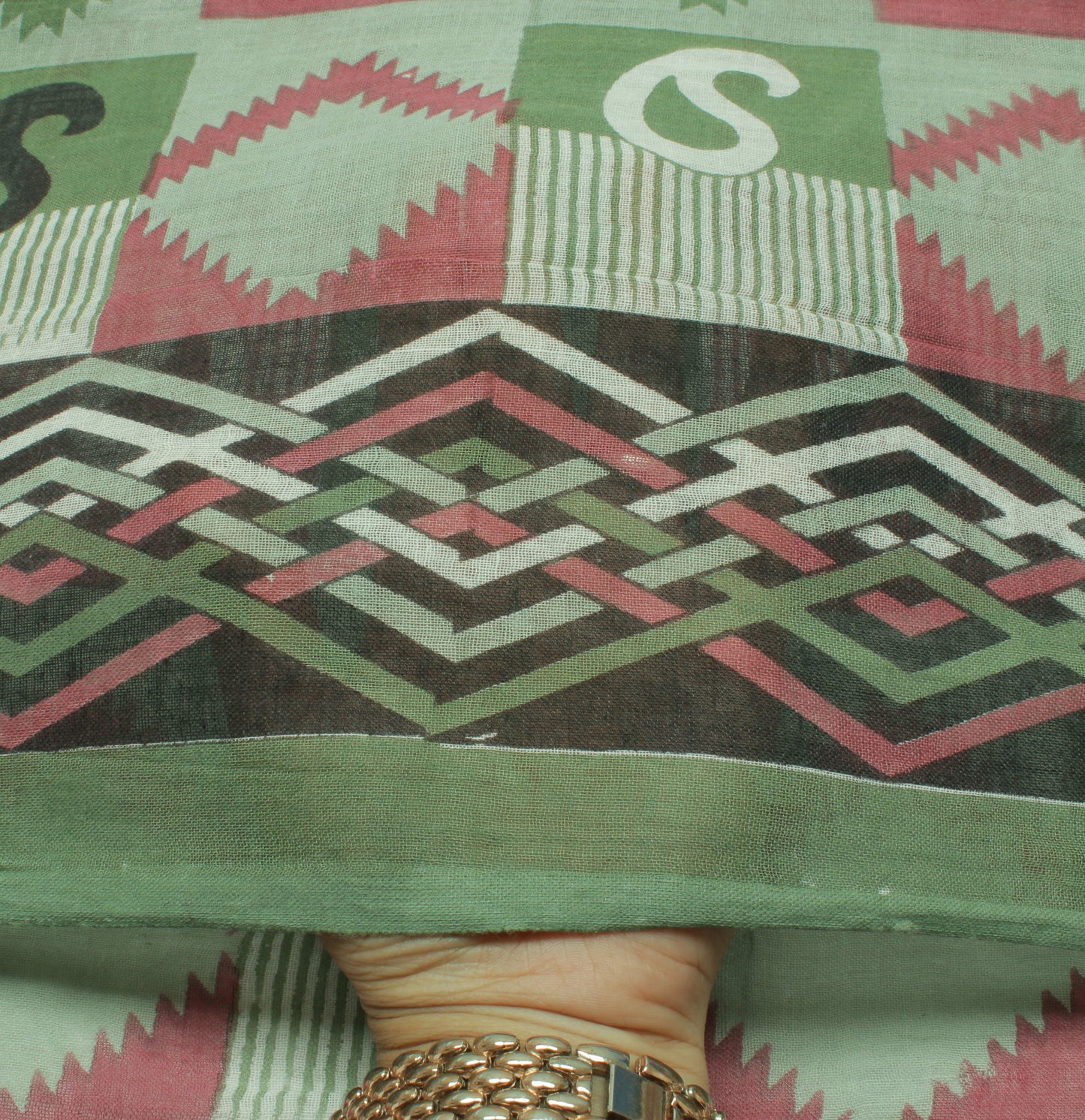 Sushila Vintage Green Saree 100% Pure Cotton Printed Paisley Soft Craft Fabric