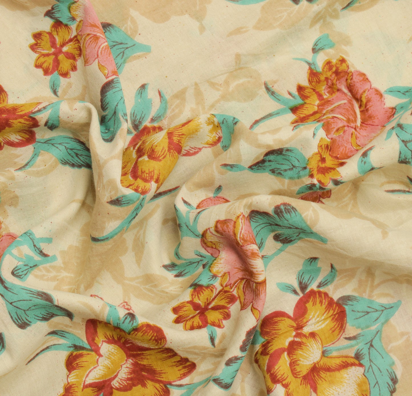 Sushila Vintage Cream Saree 100% Pure Cotton Printed Floral Soft Craft Fabric