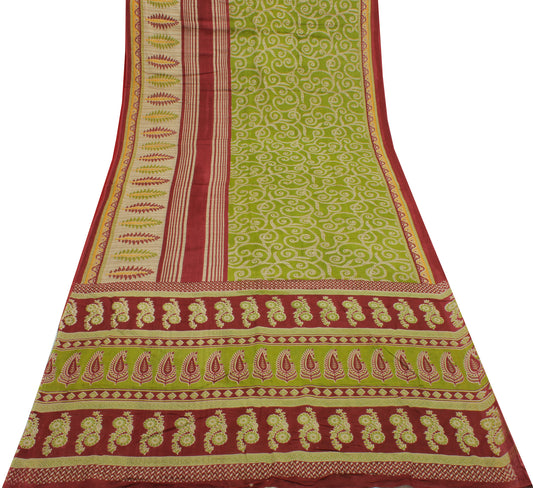 Sushila Vintage Green Saree 100% Pure Cotton Printed Floral Soft Craft Fabric