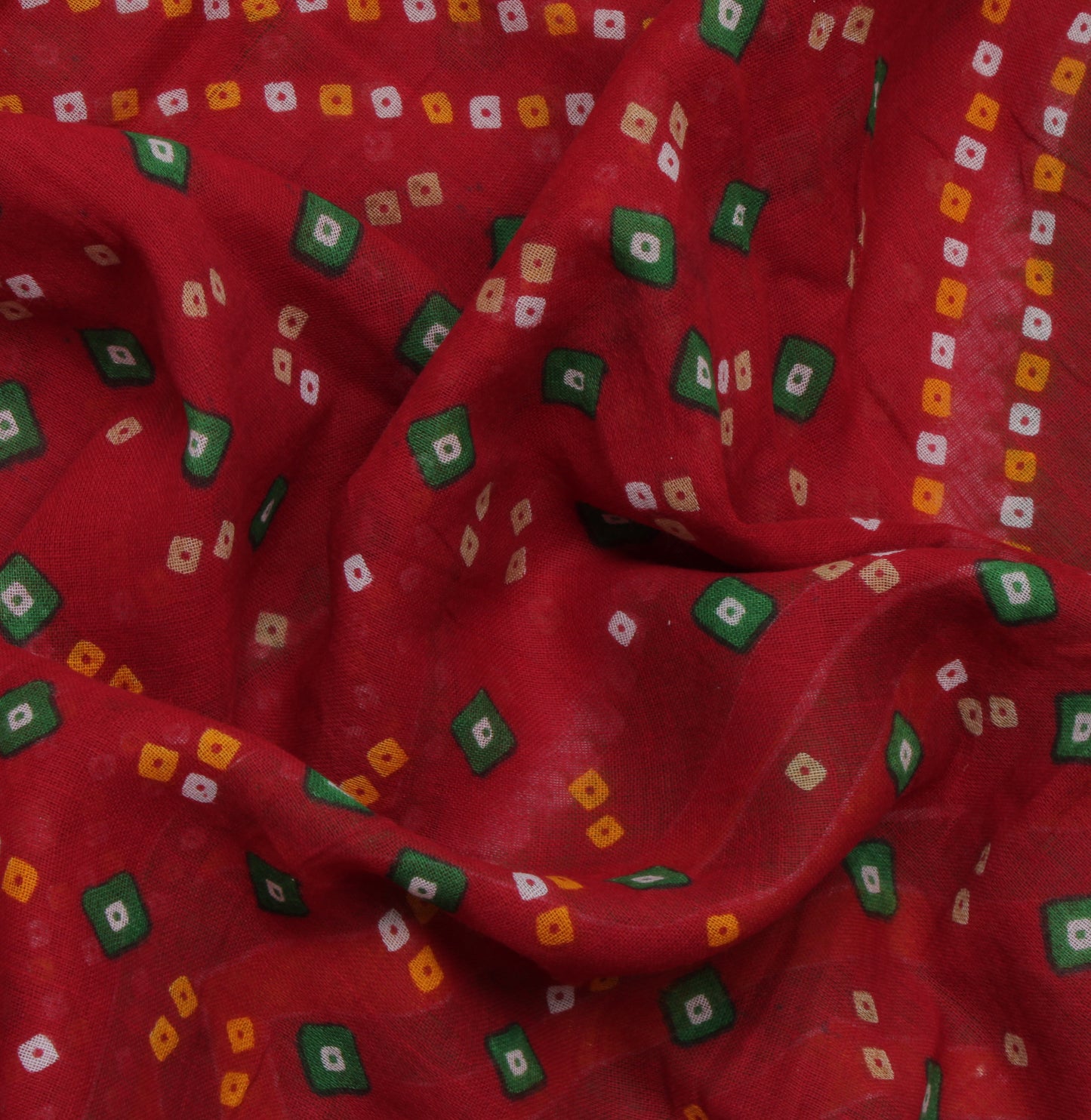 Sushila Vintage Red Saree 100% Pure Cotton Bandhani Printed Soft Craft Fabric