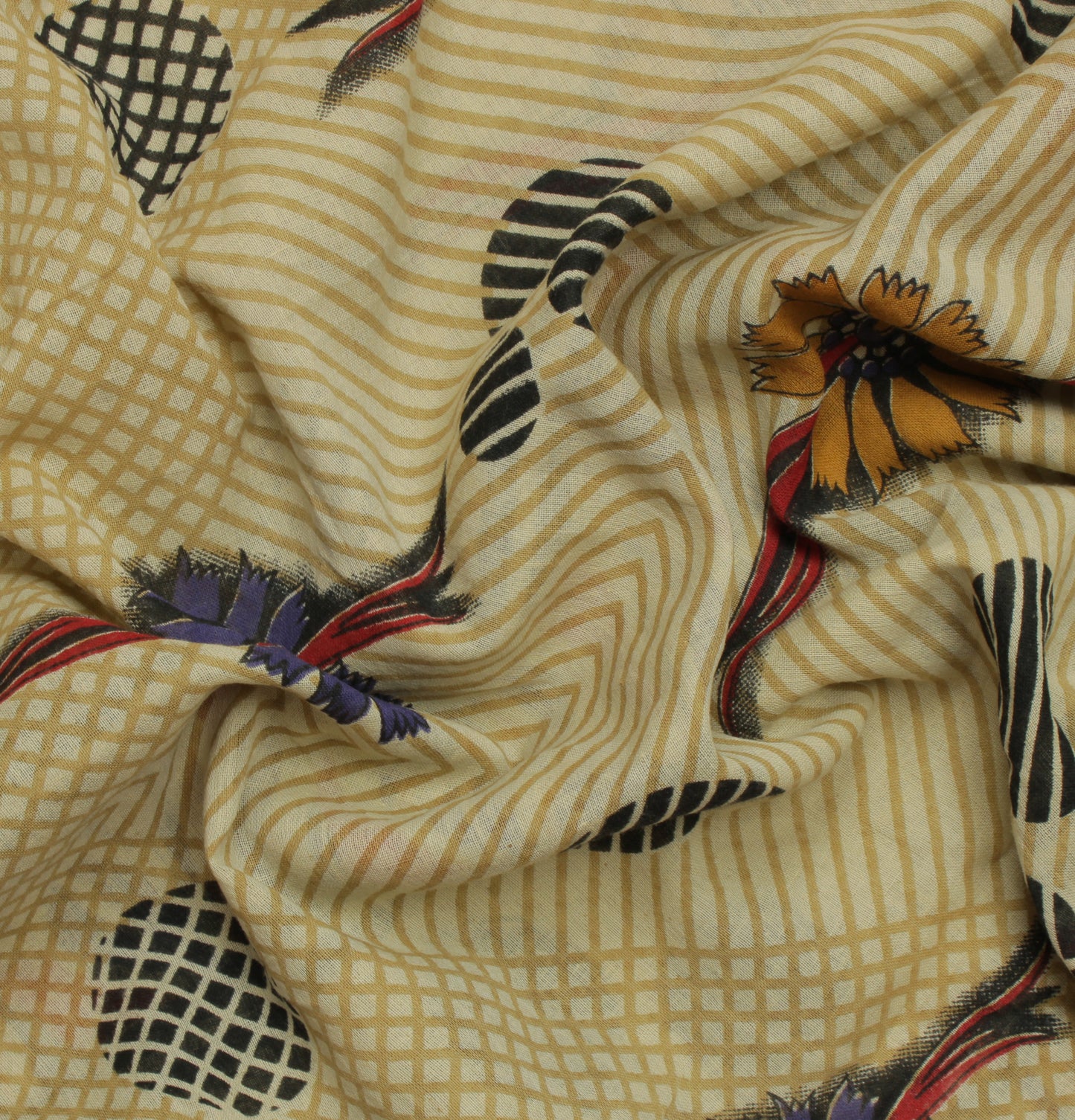 Sushila Vintage Cream Indian Saree 100% Pure Cotton Printed Soft Craft Fabric