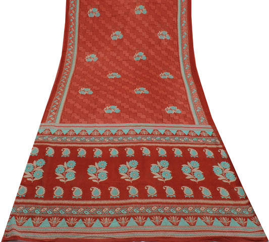 Sushila Vintage Brown Saree 100% Pure Cotton Printed Floral Soft Craft Fabric