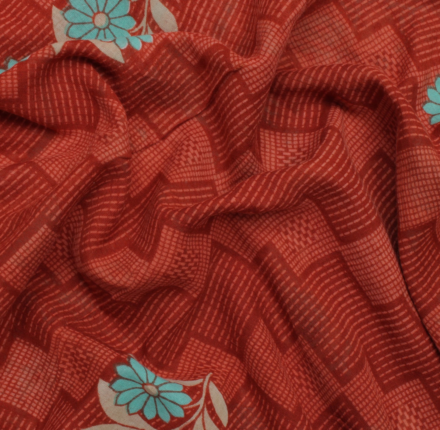 Sushila Vintage Brown Saree 100% Pure Cotton Printed Floral Soft Craft Fabric