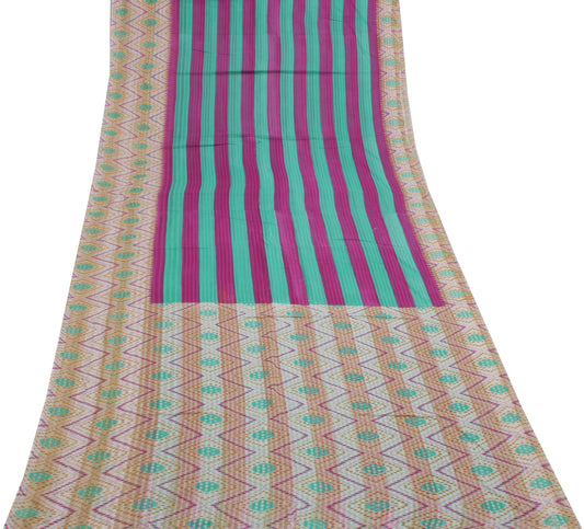Sushila Vintage Multi-Color Indian Saree Pure Cotton Printed Soft Craft Fabric