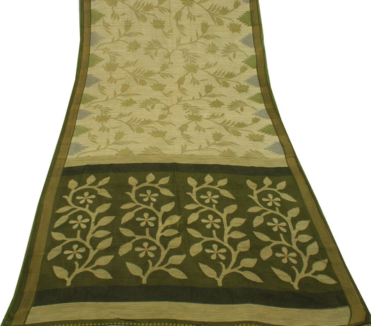 Sushila Vintage Green Saree 100% Pure Cotton Printed Floral Soft Craft Fabric