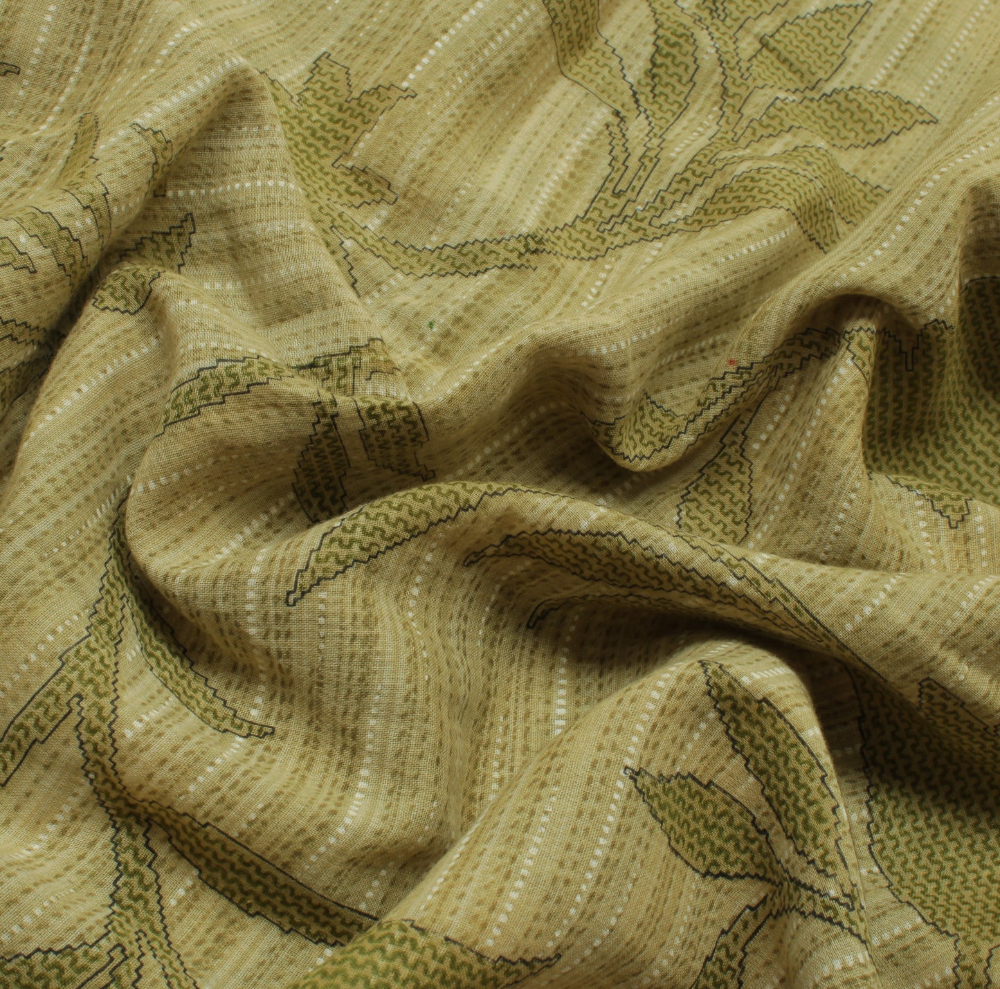 Sushila Vintage Green Saree 100% Pure Cotton Printed Floral Soft Craft Fabric