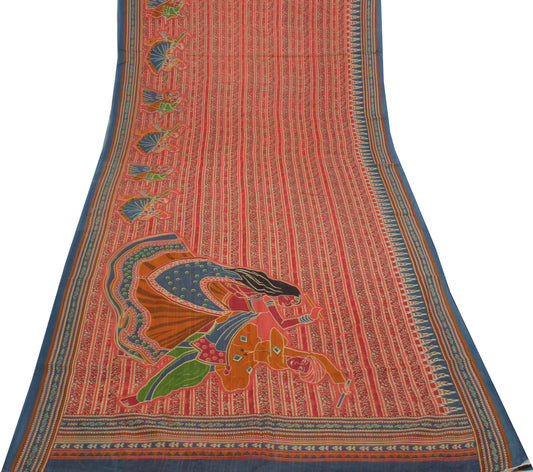 Sushila Vintage Indian Saree 100% Pure Cotton Printed Human Soft Craft Fabric