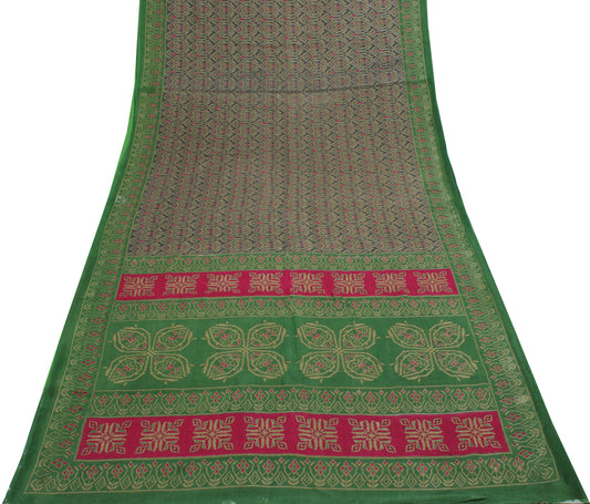 Sushila Vintage Gray Indian Saree 100% Pure Cotton Printed Soft Craft Fabric