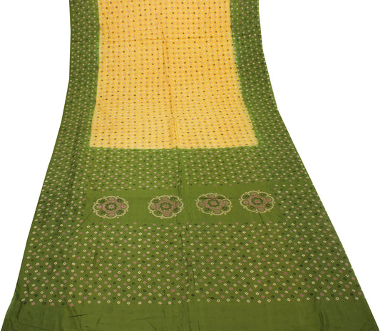 Sushila Vintage Yellow Saree 100% Pure Cotton Bandhani Printed Soft Craft Fabric