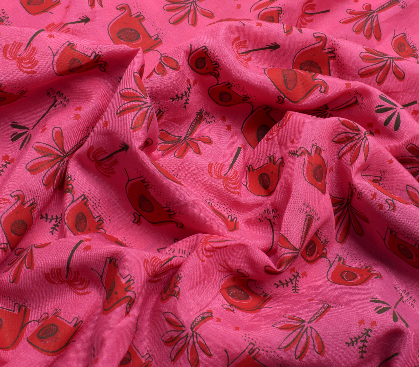 Sushila Vintage Pink Saree 100% Pure Cotton Printed Elephant Soft Craft Fabric