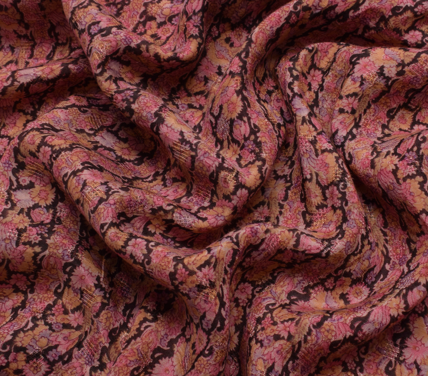 Sushila Vintage Dark Brown Saree Pure Cotton Printed Floral Soft Craft Fabric