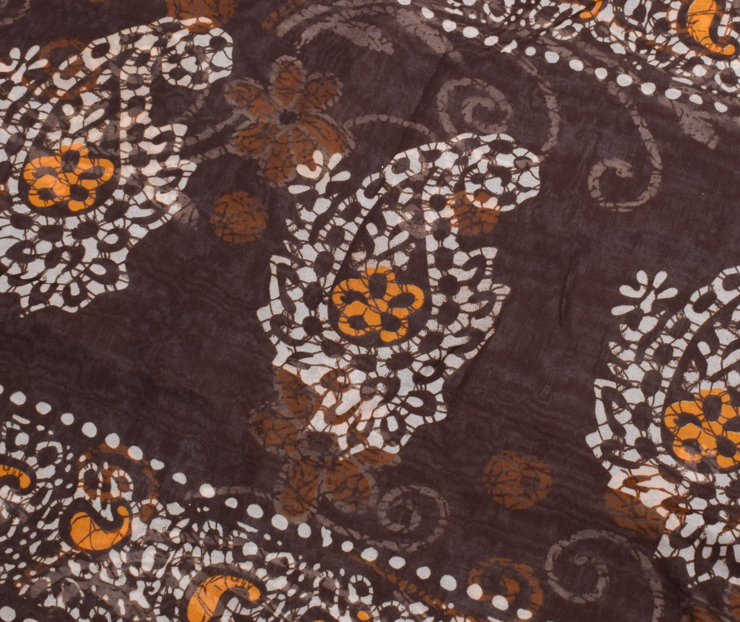 Sushila Vintage Dark Brown Saree Blend Cotton Printed Soft Craft 5 YD Fabric