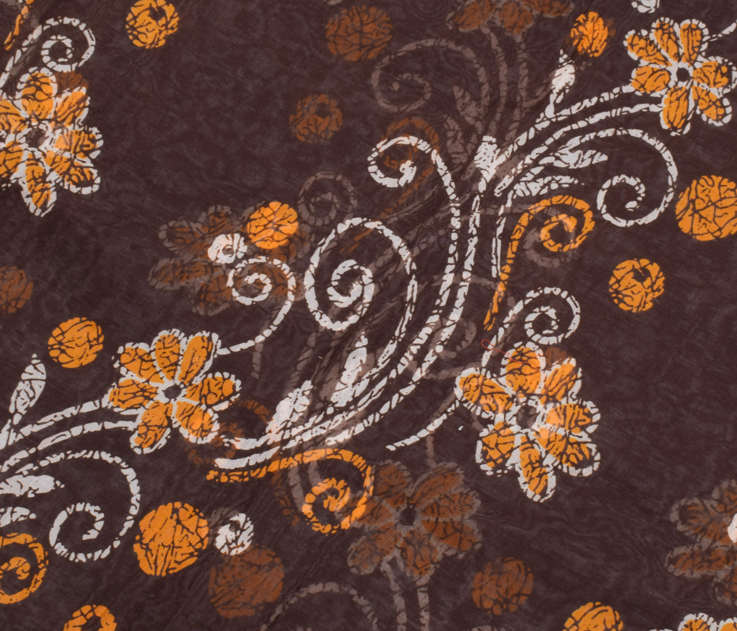 Sushila Vintage Dark Brown Saree Blend Cotton Printed Soft Craft 5 YD Fabric