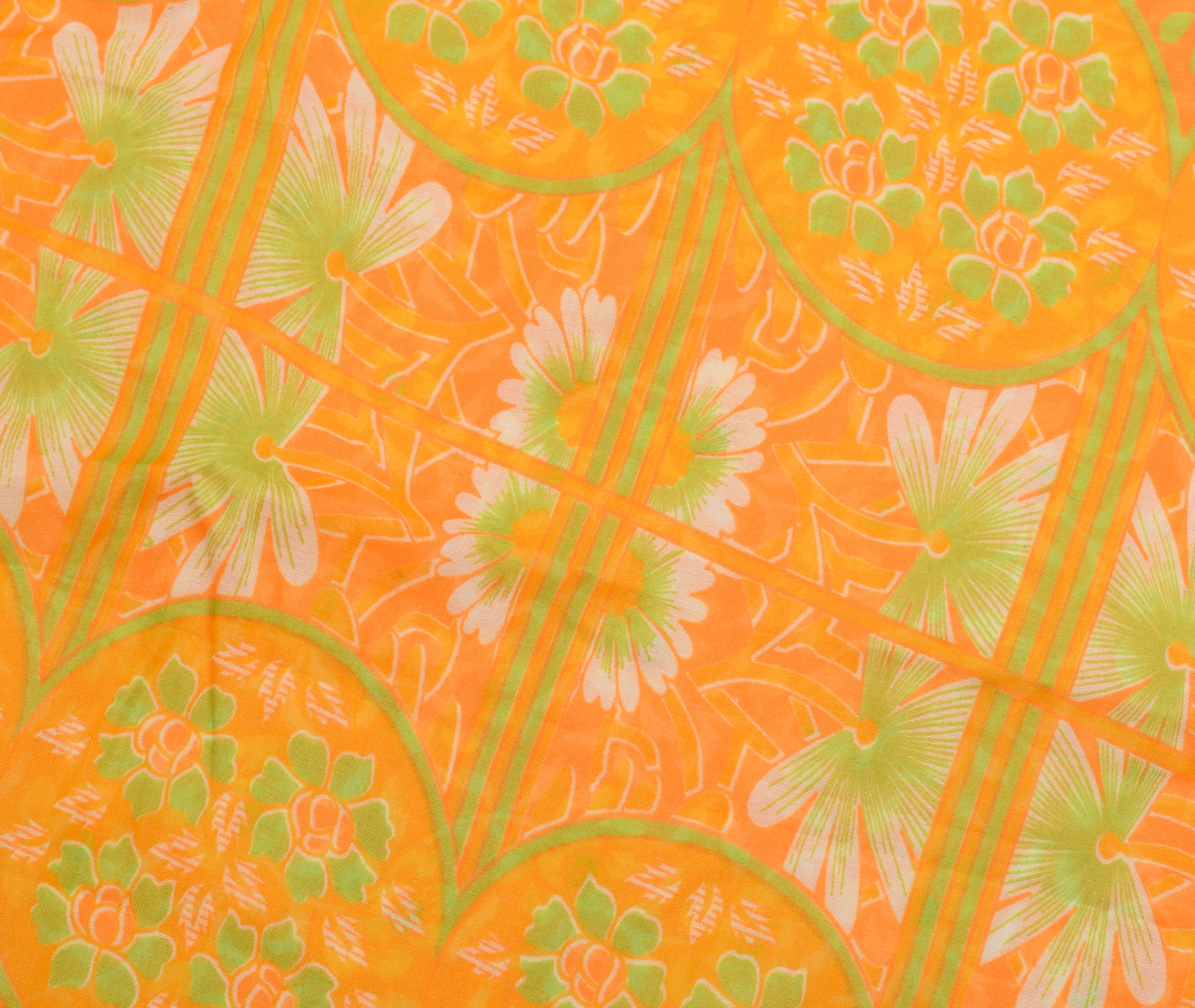 Sushila Vintage Orange Saree Blend Cotton Printed Floral Soft Craft 5 YD Fabric