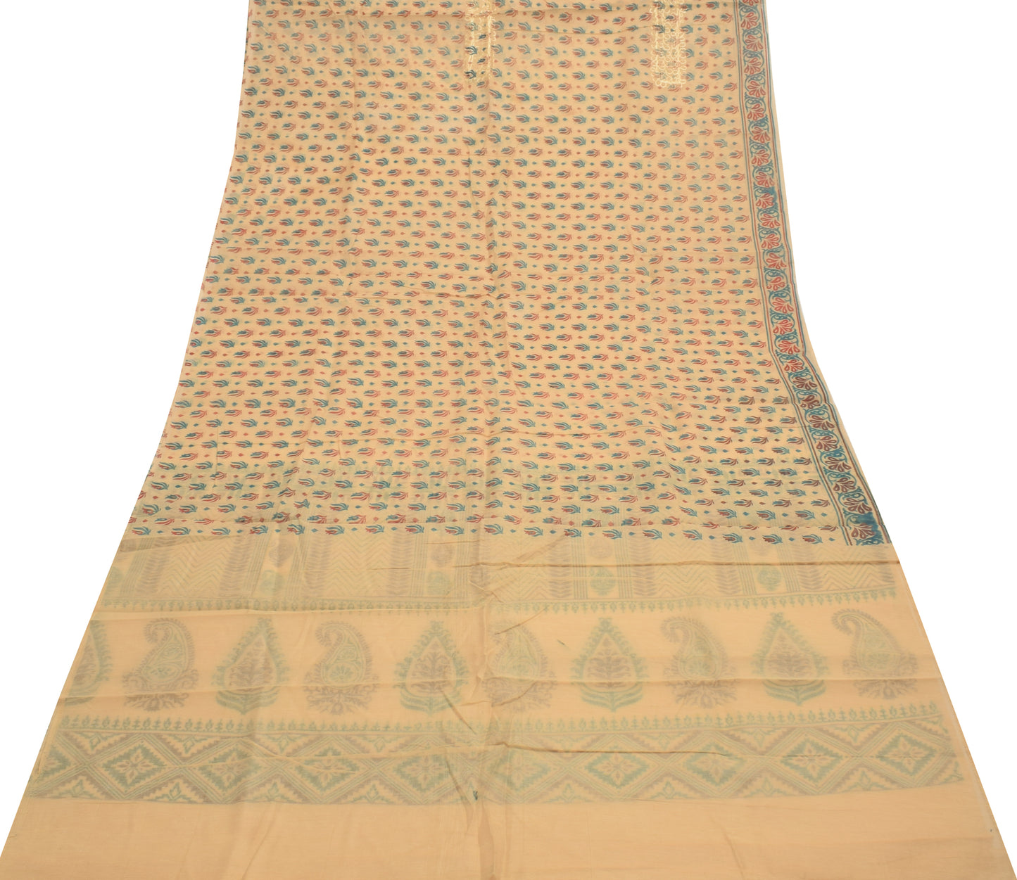 Sushila Vintage Light Brown Saree Blend Cotton Printed Floral Craft Fabric