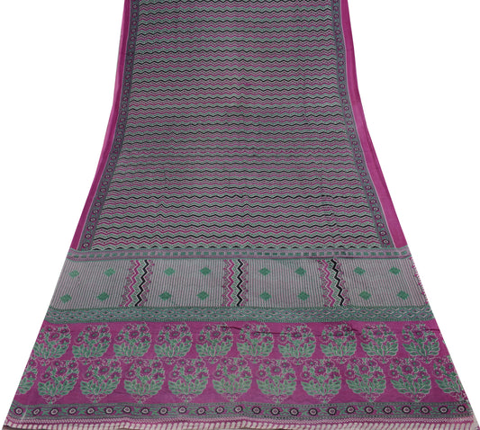 Sushila Vintage Multi-Color Saree Pure Cotton Printed Zig-Zag Soft Craft Fabric