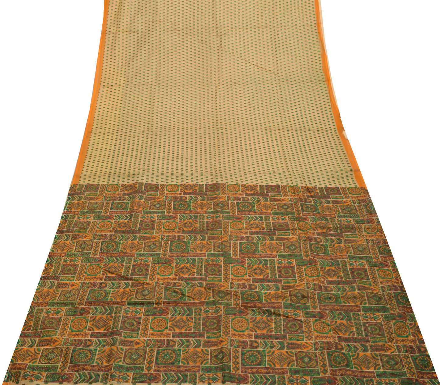 Sushila Vintage Light Brown Saree Blend Cotton Printed Floral Sheer Craft Fabric