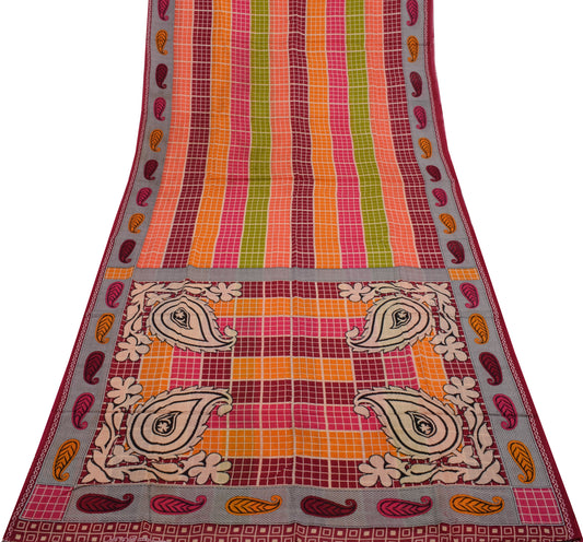 Sushila Vintage Multi-Color Saree 100% Pure Cotton Printed 5 Yard Craft Fabric
