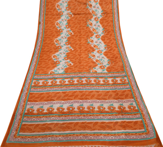 Sushila Vintage Mustard Saree 100% Pure Cotton Printed Floral Soft Craft Fabric