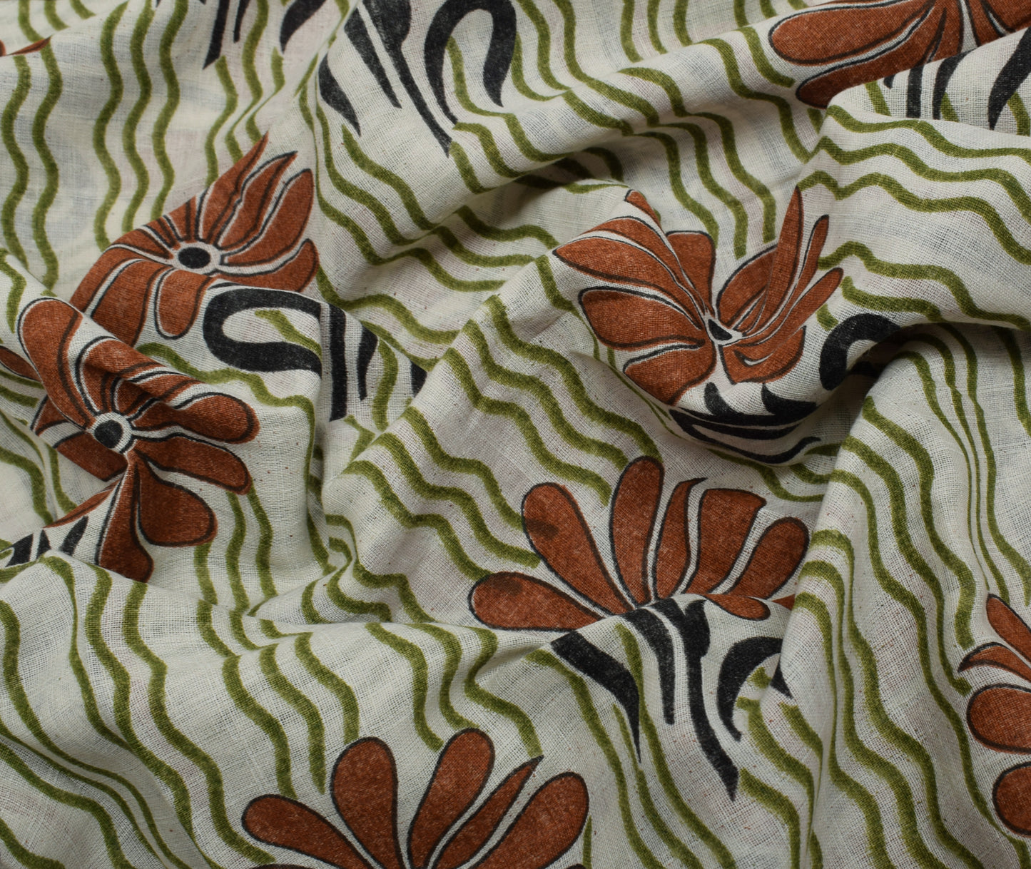 Sushila Vintage Cream Saree 100% Pure Cotton Printed Floral Soft Craft Fabric
