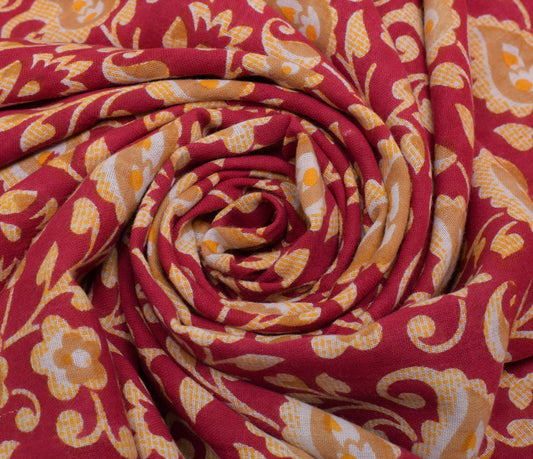 Sushila Vintage Dark Pink Saree Pure Cotton Printed Paisley Soft Craft Fabric
