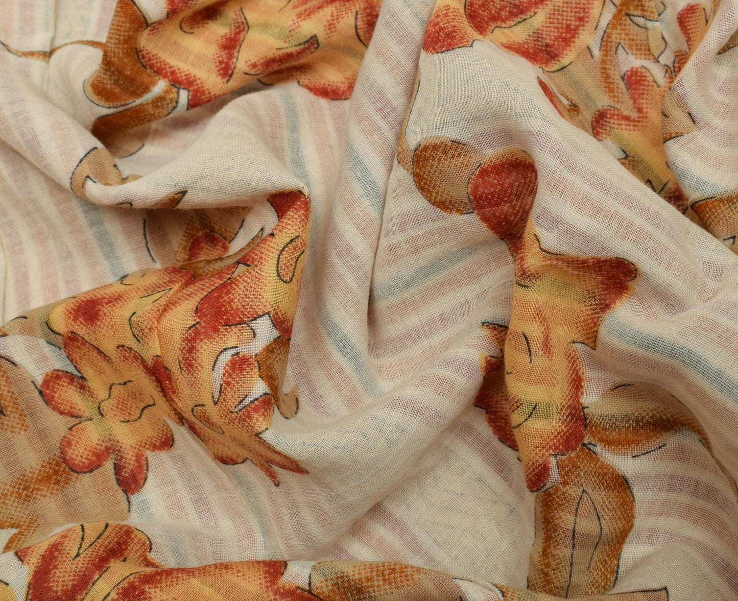 Sushila Vintage Cream Saree 100% Pure Cotton Printed Floral Soft Craft Fabric