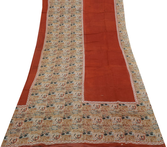 Sushila Vintage Indian Saree 100% Pure Cotton Printed Craft 5 Yard Sari Fabric