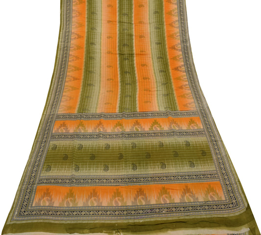 Sushila Vintage Multi-Color Saree Pure Cotton Printed Paisley Soft Craft Fabric
