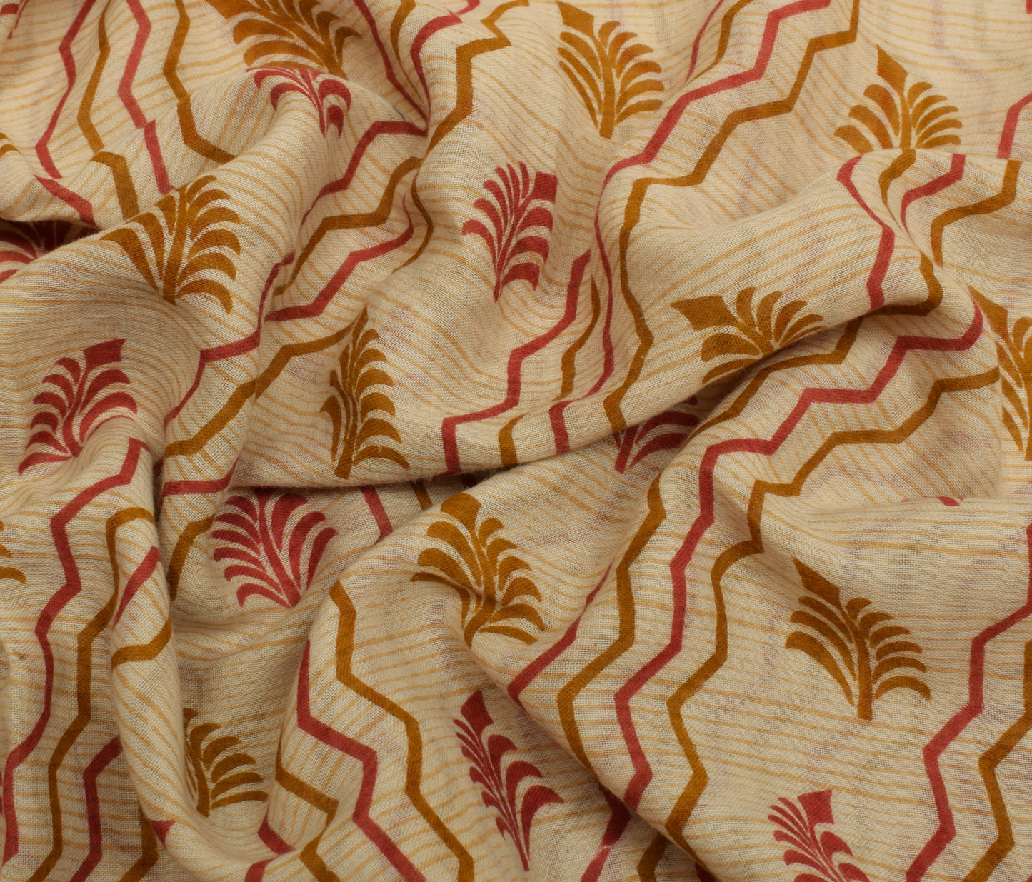 Sushila Vintage Light Brown Saree Pure Cotton Printed Floral Soft Craft Fabric