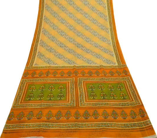 Sushila Vintage Yellow Saree 100% Pure Cotton Printed Floral Soft Craft Fabric