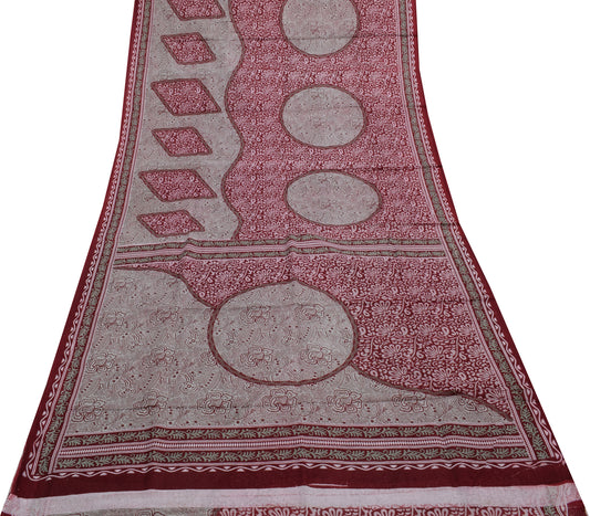 Sushila Vintage Indian Saree 100% Pure Cotton Printed 5 Yard Craft Fabric