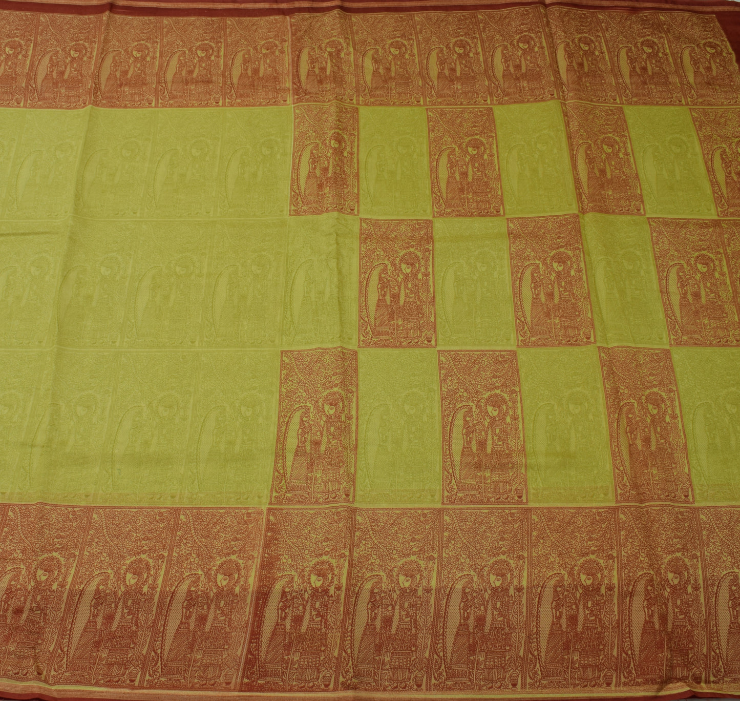 Sushila Vintage Green Saree Blend Cotton Printed Humans Soft Craft 5 Yard Fabric
