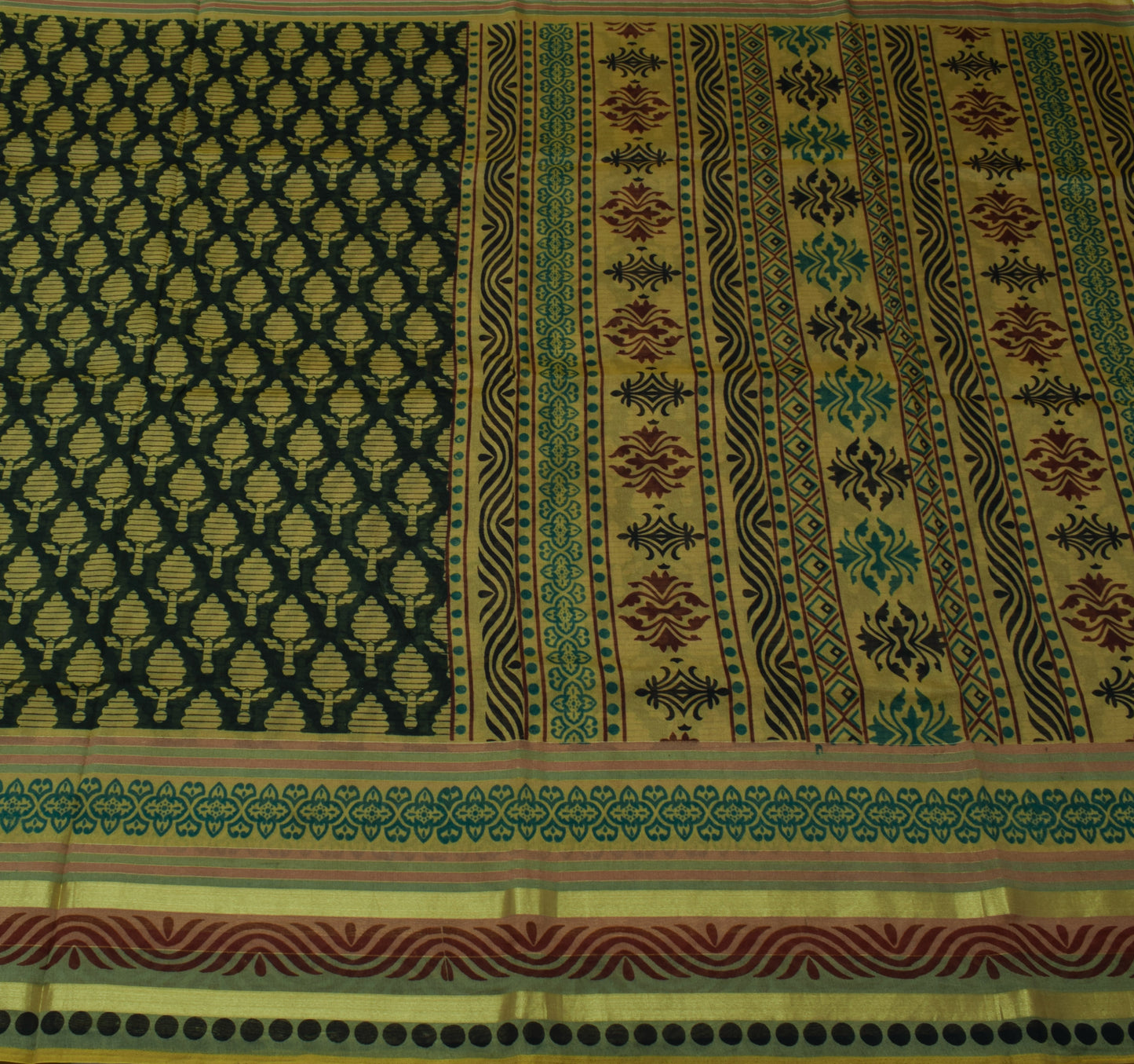 Sushila Vintage Teal Green Saree Blend Cotton Printed Floral Soft Craft Fabric