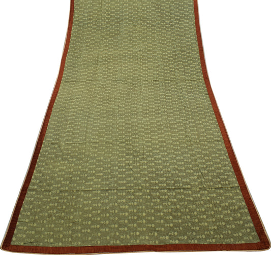 Sushila Vintage Green Indian Saree 100% Pure Cotton Printed Soft Craft Fabric