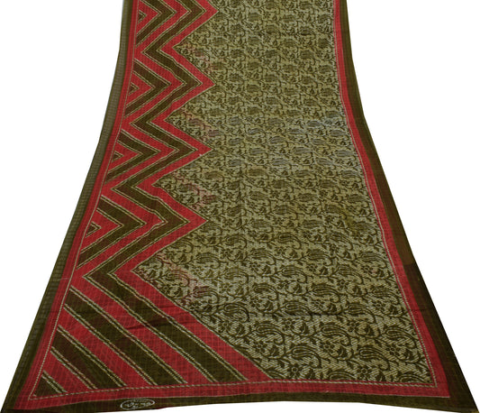 Sushila Vintage Green Indian Saree 100% Pure Cotton Printed Floral Craft Fabric