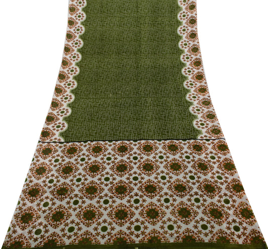 Sushila Vintage Green Saree 100% Pure Cotton Printed 5 Yard Soft Craft Fabric