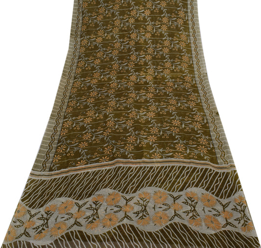 Sushila Vintage Green Saree 100% Pure Cotton Printed Floral Soft Craft Fabric