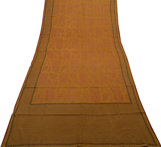 Sushila Vintage Brown Saree 100% Pure Cotton Printed Floral Soft Craft Fabric
