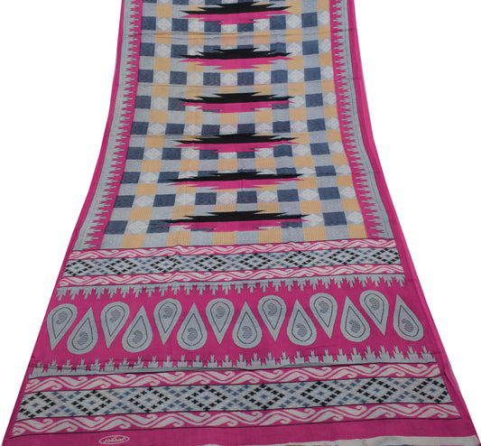 Sushila Vintage Indian Saree 100% Pure Cotton Printed 5 Yard Soft Craft Fabric