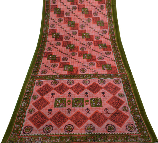 Sushila Vintage Pink Saree 100% Pure Cotton Printed Human Soft Craft Fabric