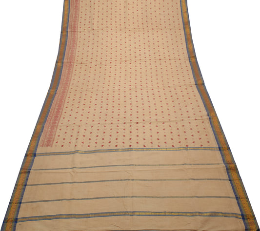 Sushila Vintage Light Brown Saree Pure Cotton Hand Block Printed Craft Fabric