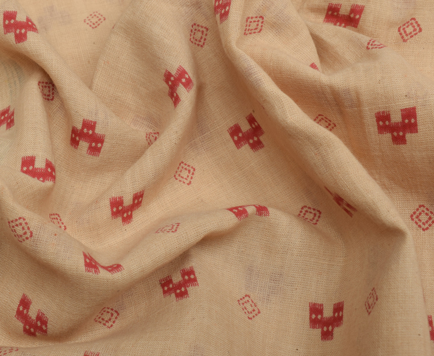 Sushila Vintage Light Brown Saree Pure Cotton Hand Block Printed Craft Fabric
