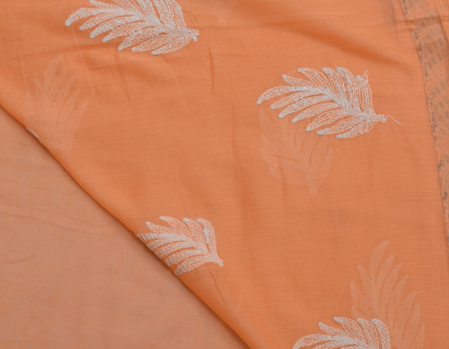 Sushila Vintage Peach Saree 100% Pure Cotton Thread Embroidered Craft Fabric