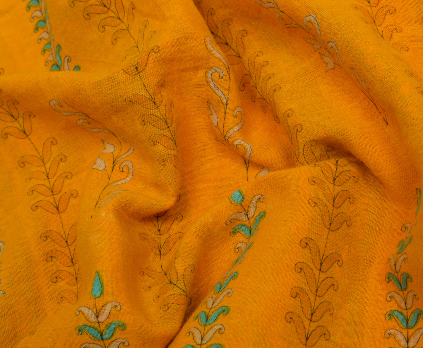 Sushila Vintage Orange Saree 100% Pure Cotton Printed Floral Soft Craft Fabric