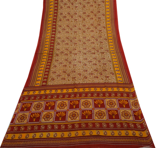 Sushila Vintage Indian Saree 100% Pure Cotton Printed Paisley Soft Craft Fabric