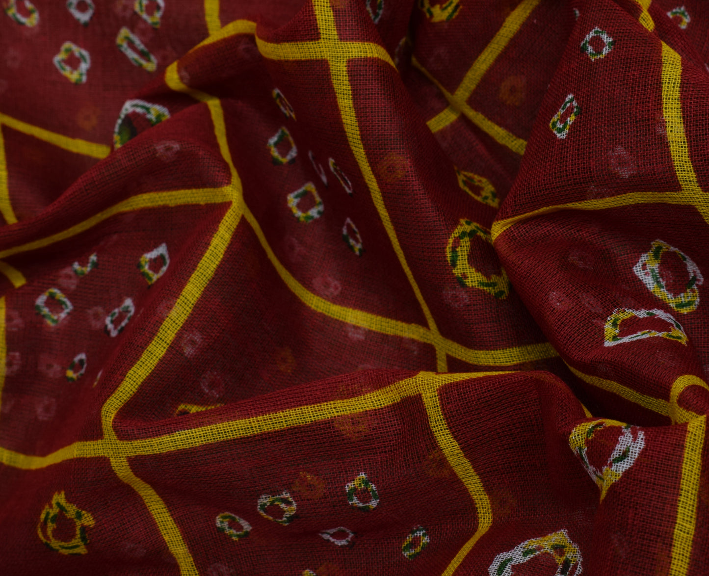 Sushila Vintage Red Indian Saree 100% Pure Cotton Bandhani Printed Craft Fabric